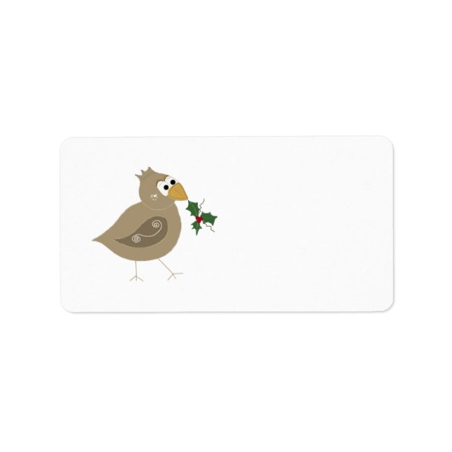 Etiqueta Pássaro Marrom Whimsical com um Sprig de Holly (Frente)