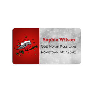 Etiqueta Pássaro Vermelho de Natal