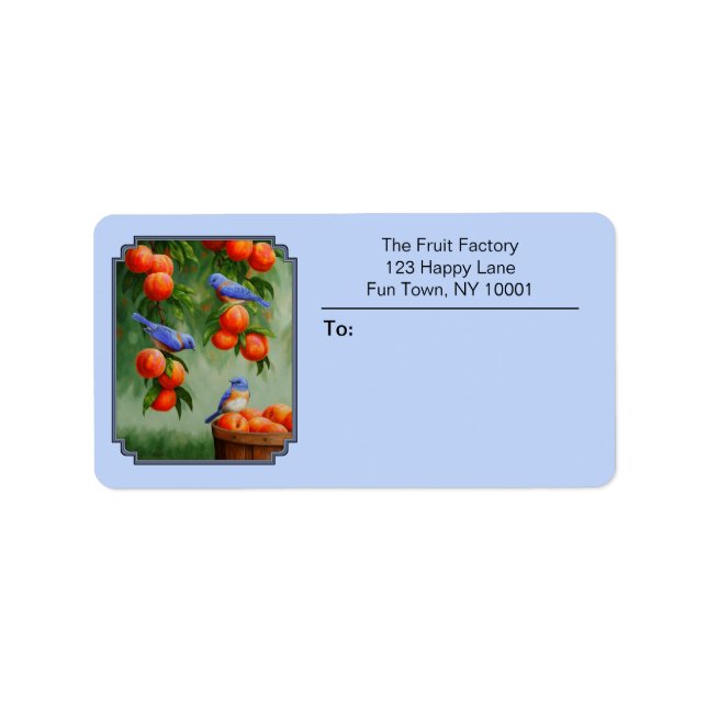 Etiqueta Pássaros-azuis e Pêssegos Azul (Frente)