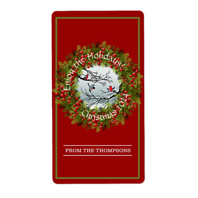 Etiqueta Pássaros Personalizados Em Pinheiros Agulhas De Ne (Frente)