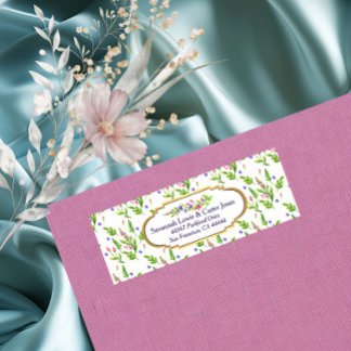 Etiqueta Pastel Multifloral e Dourado Frame Return Endereço
