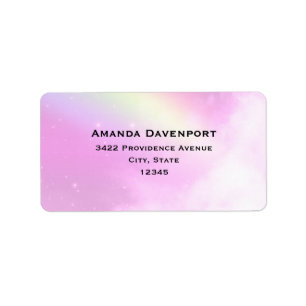 Etiqueta Pastel Pink Sky com Endereço Amarelo do Arco-Íris