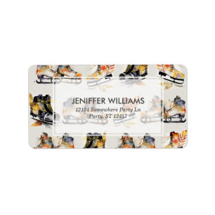 Etiqueta Patins de gelo aquarela com padrão de folhas de ou