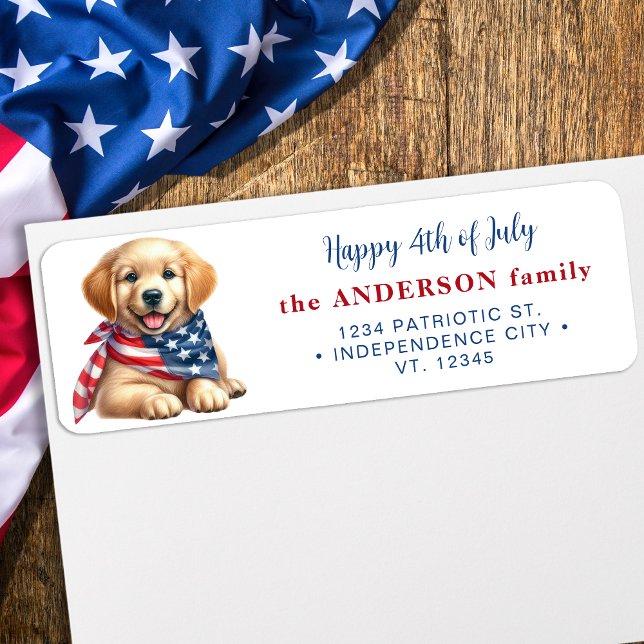 Etiqueta Patriotic Dog 4 De Julho USA Endereço De Devolução (Criador carregado)
