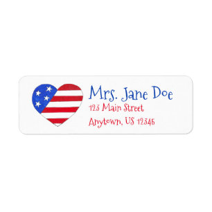 Etiqueta Patriotic Love USA American Flag Heart Blue