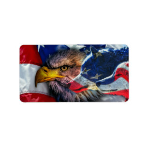 Etiqueta Patriótico da Bandeira do Lobo Bald Americano