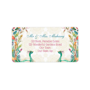 Etiqueta Pavão floral verde-chá personalizado