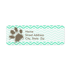 Etiqueta Pawprint engraçado na água-marinha Chevron