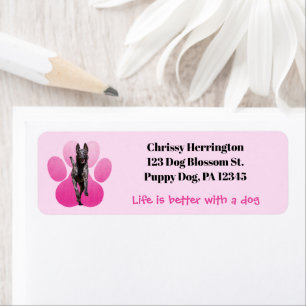 Etiqueta Pawprint Rosa Quente/Cachorro Malinois Belga