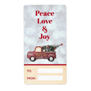 Etiqueta Paz Amor e Joy Toy Truck Feliz Natal