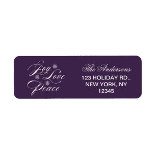 ETIQUETA PAZ, AMOR, ROXO DO FERIADO DO NATAL DA ALEGRIA