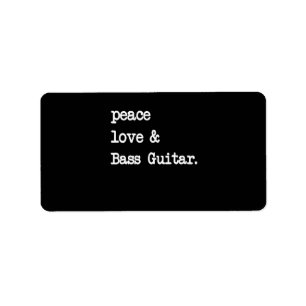 Etiqueta Peace Love & Bass Guitar Musico Guitaris