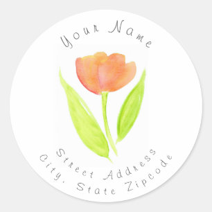 Etiqueta 'Peach Orange Watercolor Tulip'