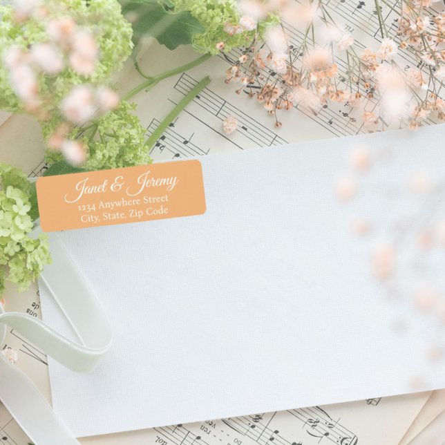 Etiqueta Peach Stylized Names Endereço de Devolução de Casa (In Situ Wedding)