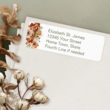 Peach Watercolor Floral Sage Green Address