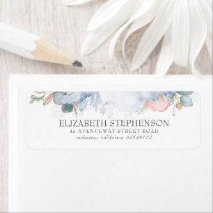 Etiqueta Peach Watercolor Flowers Elegante Azul Derrante