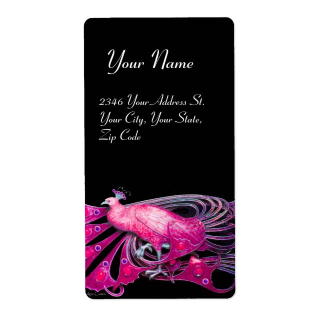 ETIQUETA PEACOCK ELEGANTE EM PINCO, FUQUSIA E PRETO (Frente)