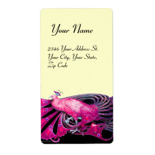 ETIQUETA PEACOCK ELEGANTE EM PINCO, FUQUSIA E PRETO