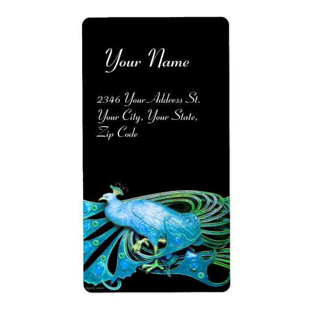 ETIQUETA PEACOCK ELEGANTE EM TURQUASE AZUL E PRETO (Frente)