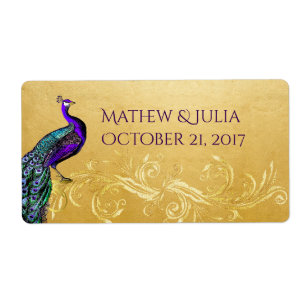 Etiqueta Peacock sobre Dourado Casamento Personalizado Mini