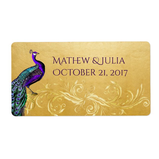 Etiqueta Peacock sobre Dourado Casamento Personalizado Mini (Frente)
