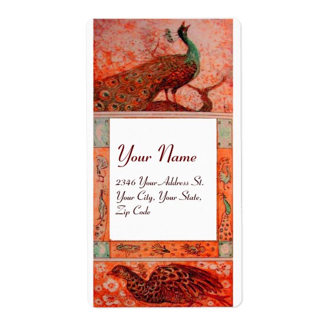 Etiqueta PEACOCKS DE AMOR DE CASAMENTO, branco-alaranjado (Frente)