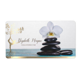 Etiqueta Pedra Zen Orquídea Branca Ouro Árvore Silhueta Mul