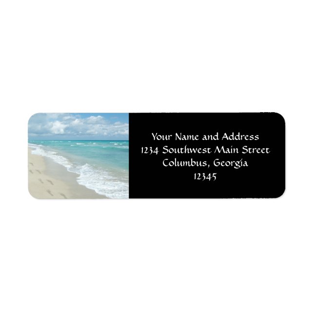 Etiqueta Pegadas em White Sandy Beach, Scense Aqua Blue (Frente)