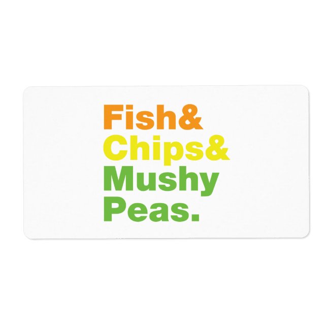 Etiqueta Peixes e Chips e Ervilhas Mushy. (Frente)