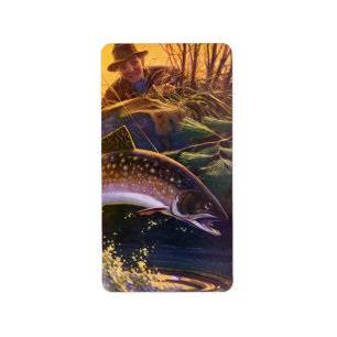 Etiqueta Peixes Vintage, Pesca Esportiva de Truta Brook