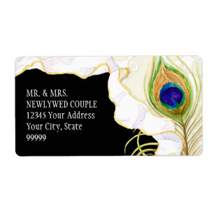 Etiqueta Penas Peacock Modernas Faux Fbon Damask Swirl