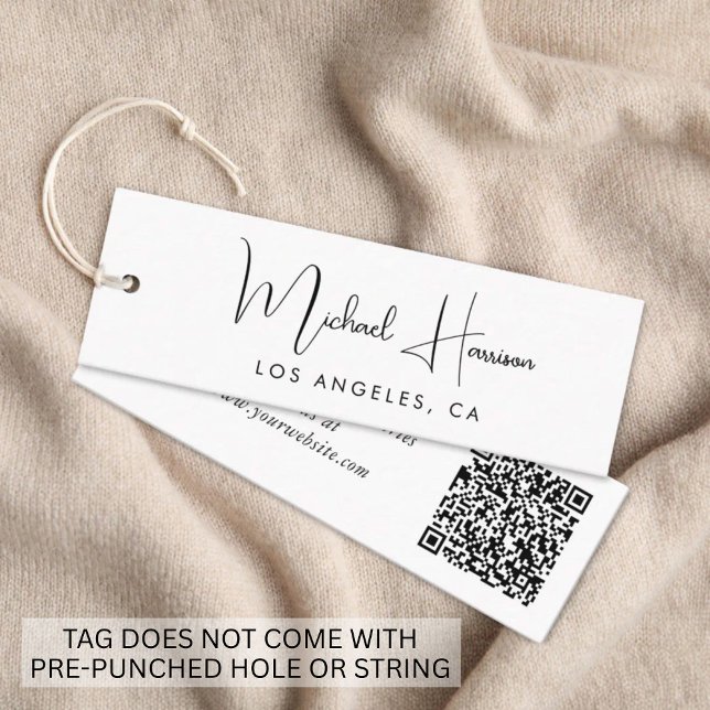 Etiqueta Pendente com Código QR de Letra de Assina (Empower your name in our signature script as your logo and brand identity)