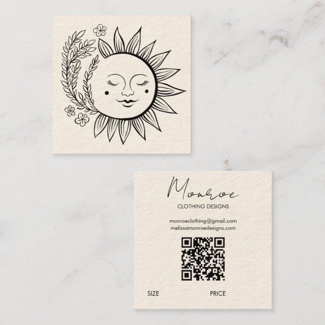Etiqueta Pendente Floral Sol Boho Arte Linha Códig (Frente/Verso)