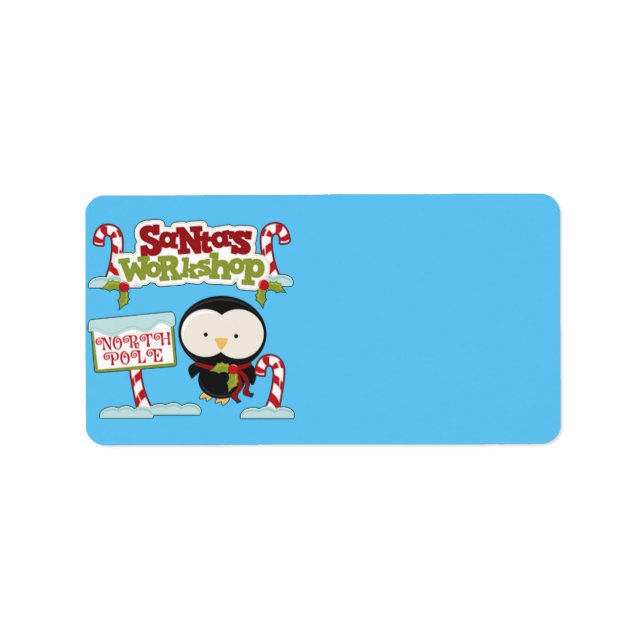 Etiqueta Penguin do Workshop de papais noeis (Frente)