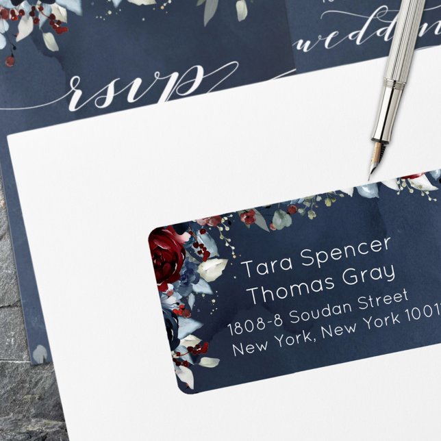 Etiqueta Peônia em Cascata Burgundy Azul Marinho Envio (Criador carregado)