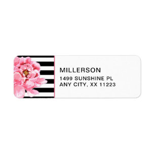 Etiqueta Peônias cor-de-rosa na moda + endereço branco