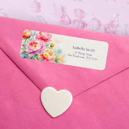 Etiqueta Peonies Watercolor Floral Return Address Elegante