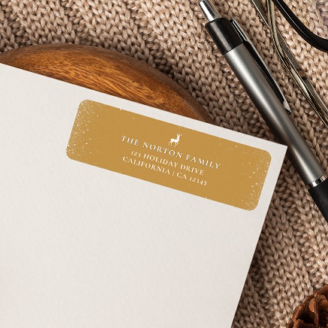 Etiqueta Pequena Reindeer Simples Flocos de Neve Ocher Chri (Criador carregado)