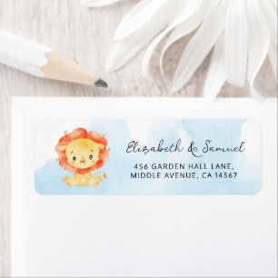 Etiqueta Pequeno Leão é um menino Watercolor Blue Address