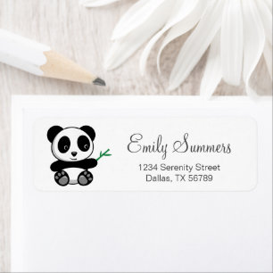 Etiqueta Pequeno Panda Bonito com Bambu Stick