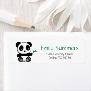 Etiqueta Pequeno Panda Bonito com Bambu Stick