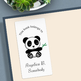 Etiqueta Pequeno Panda Bonito com um Bamboo Stick