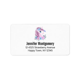 Etiqueta Pequeno Unicórnio Bonito e Mágico com Olhos Gran