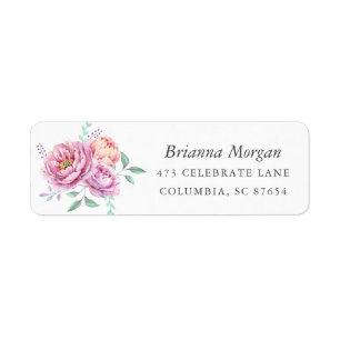 Etiqueta Perfeição de Penônio Floral de Aquarela