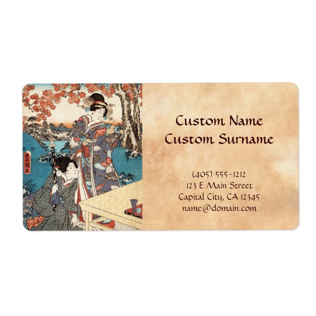 Etiqueta pergaminho antigo ukiyo-e geisha, legal japonês (Frente)