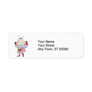 Etiqueta personagem de alho super-herói