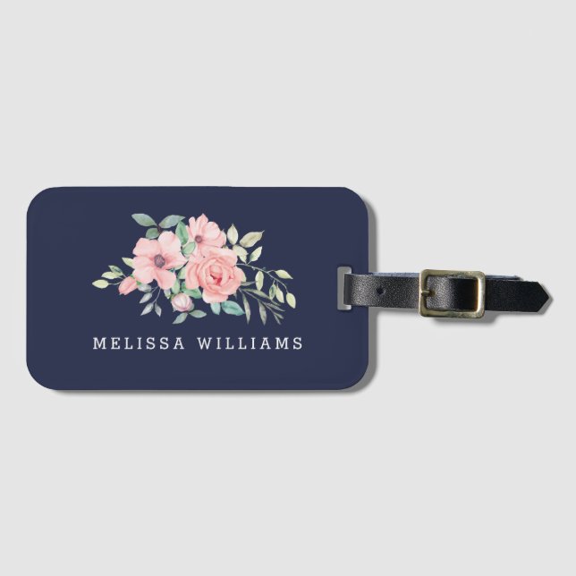 Etiqueta Personalizada de Bagagem Floral (Frente Horizontal)
