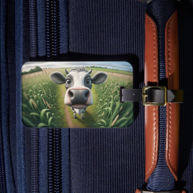 Etiqueta Personalizada de Bagagem Vaca Curiosa da  (Frente Insitu 4)