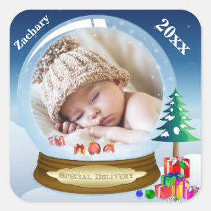 Etiqueta personalizada do Natal da foto do globo