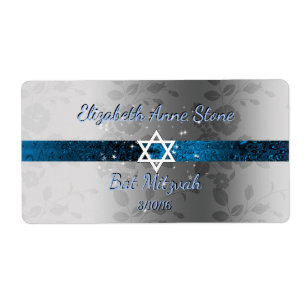 Etiqueta Personalizado, Bat Mitzvah, Azul e Prata, Garrafa 